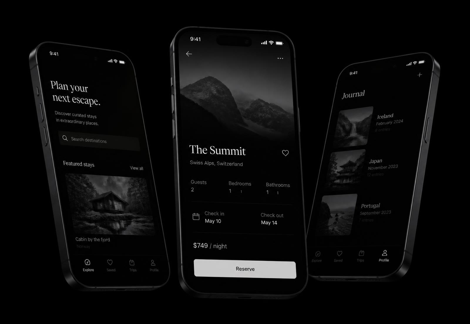 Three smartphones displaying dark-themed iSoftLabs app interfaces